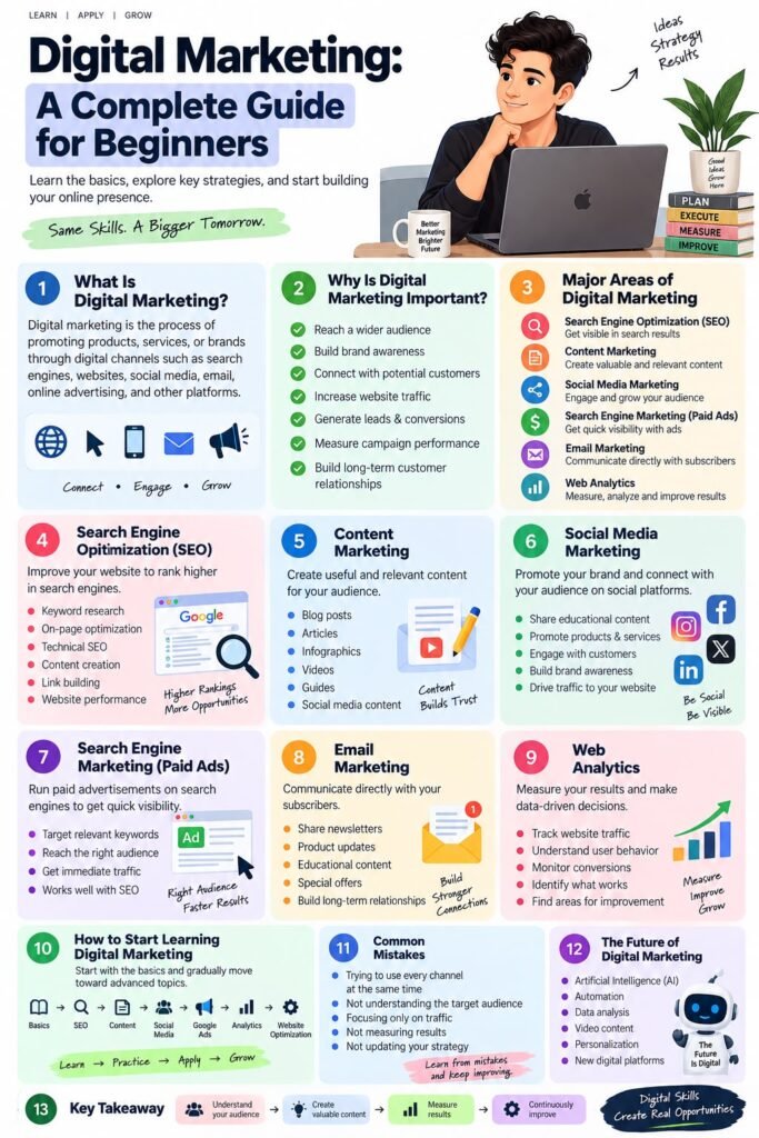 Digital marketing complete guide for beginners infographic